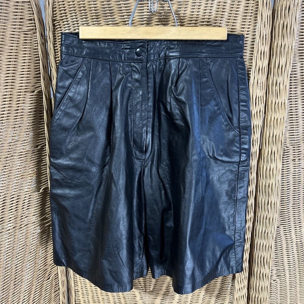 Vintage S&U Fashions New York Black Leather Shorts Lined Size 7/8 Festival Biker